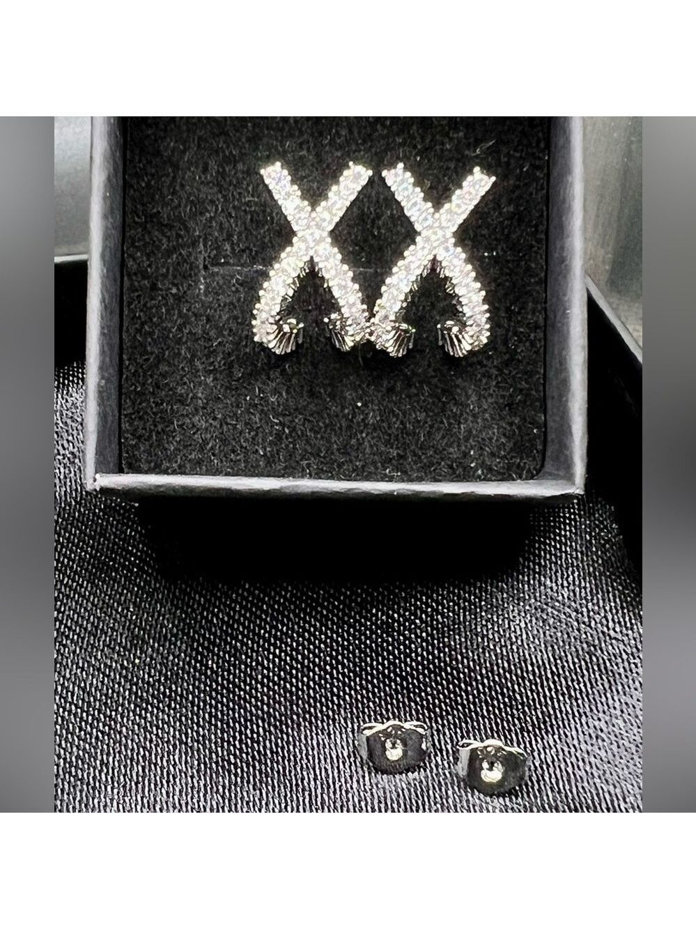 NIB Stamped 925 Sterling Silver & Zircon Criss Cross Letter X Drop Earrings